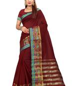 Maroon woven cotton silk saree with blouse