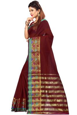 Maroon woven cotton silk saree with blouse 2