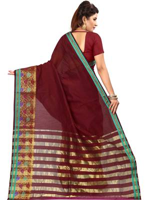 Maroon woven cotton silk saree with blouse 3