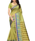 Olive woven cotton silk saree with blouse