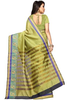 Olive woven cotton silk saree with blouse 3