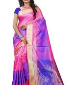 Pink woven cotton silk saree with blouse