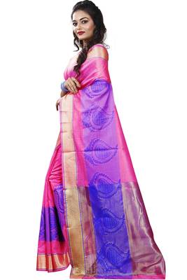 Pink woven cotton silk saree with blouse 2
