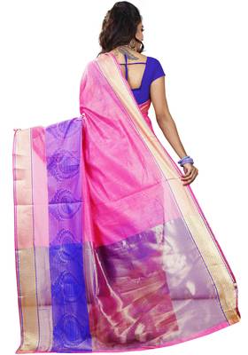 Pink woven cotton silk saree with blouse 3