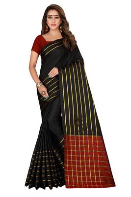 Black woven cotton silk saree with blouse 1