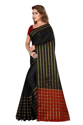 Black woven cotton silk saree with blouse 2
