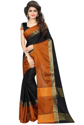 Black woven pure cotton saree with blouse 1