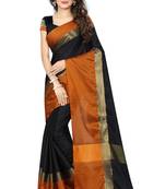 Black woven pure cotton saree with blouse