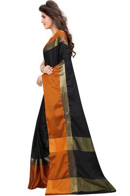 Black woven pure cotton saree with blouse 2