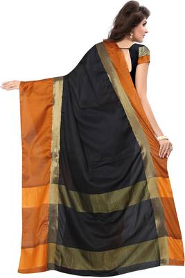 Black woven pure cotton saree with blouse 3
