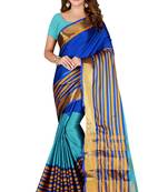 Blue woven cotton saree with blouse