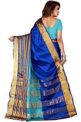 Blue woven cotton saree with blouse 3