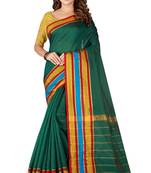 Teal woven poly cotton saree with blouse