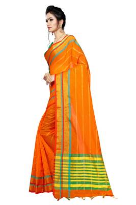 Mustard woven poly silk saree with blouse 2