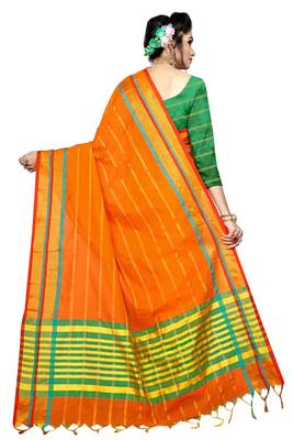 Mustard woven poly silk saree with blouse 3