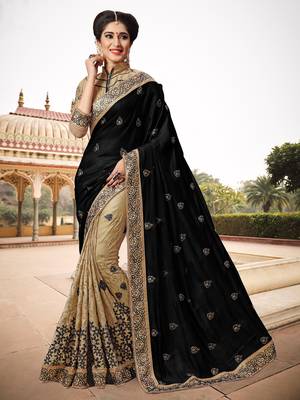 Trendmalls Light Black Silk Fabric Embroidery Designer Indian Wedding Saree with Blouse 1
