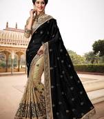 Trendmalls Light Black Silk Fabric Embroidery Designer Indian Wedding Saree with Blouse