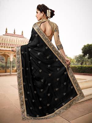 Trendmalls Light Black Silk Fabric Embroidery Designer Indian Wedding Saree with Blouse 2