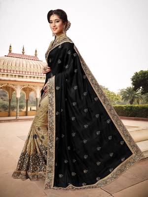 Trendmalls Light Black Silk Fabric Embroidery Designer Indian Wedding Saree with Blouse 3
