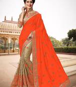 Trendmalls Light Orange Silk Fabric Embroidery Designer Indian Wedding Saree with Blouse