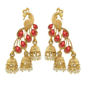 Saizen Multi Alloy Bridal & Daily - Set Of Peacock Drop Earring 1