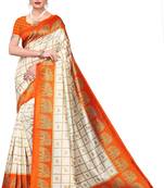 Orange printed art silk saree with blouse