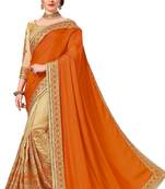 orange embroidered art silk and net saree with blouse