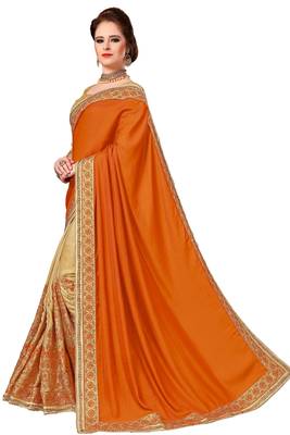 orange embroidered art silk and net saree with blouse 2