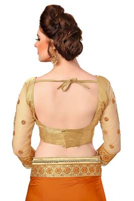 orange embroidered art silk and net saree with blouse 5