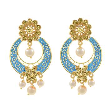Gold Plated Meenakari Traditional Dangler Chandbali Pearl Earing 1
