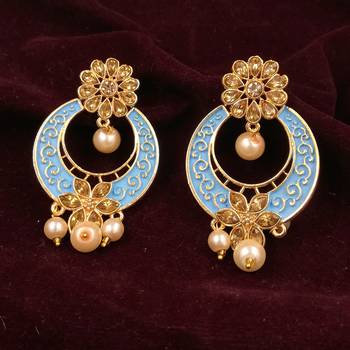 Gold Plated Meenakari Traditional Dangler Chandbali Pearl Earing 3