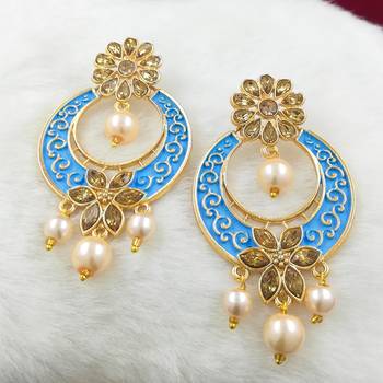 Gold Plated Meenakari Traditional Dangler Chandbali Pearl Earing 4
