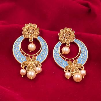 Gold Plated Meenakari Traditional Dangler Chandbali Pearl Earing 5
