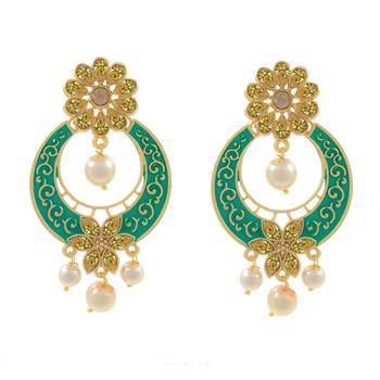 Gold Plated Meenakari Traditional Dangler Chandbali Pearl Earing 1