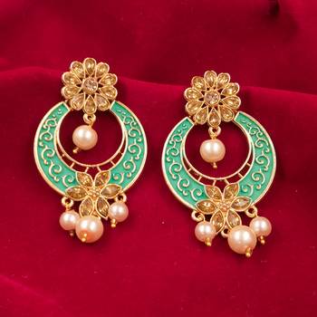 Gold Plated Meenakari Traditional Dangler Chandbali Pearl Earing 3
