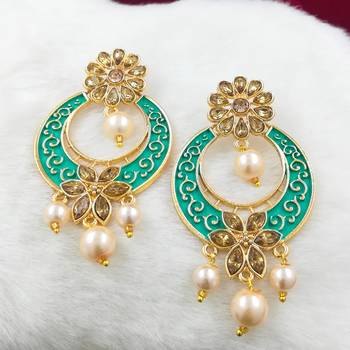 Gold Plated Meenakari Traditional Dangler Chandbali Pearl Earing 4