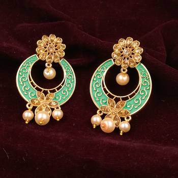 Gold Plated Meenakari Traditional Dangler Chandbali Pearl Earing 5