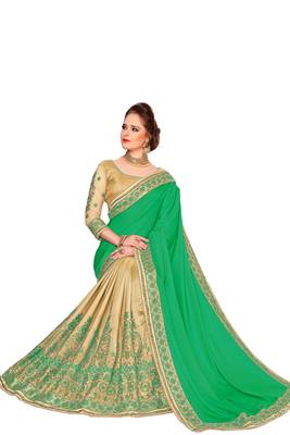 Green Embroidered art silk Saree with blouse 3
