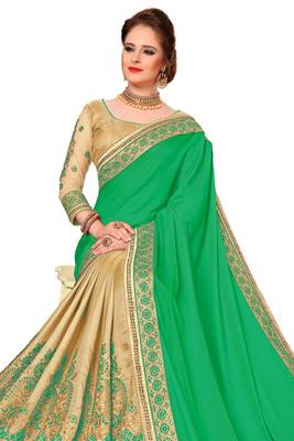Green Embroidered art silk Saree with blouse 4