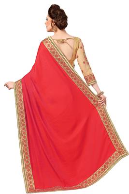 Pink Embroidered Art Silk Saree with blouse 2