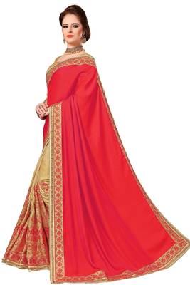 Pink Embroidered Art Silk Saree with blouse 3