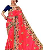 pink embroidered art silk saree with blouse