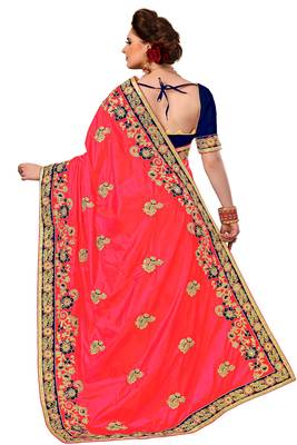 pink embroidered art silk saree with blouse 2