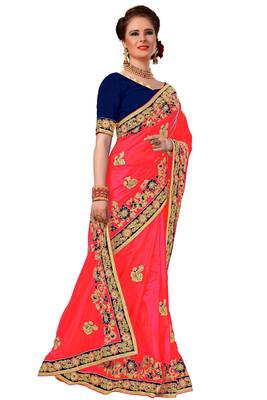 pink embroidered art silk saree with blouse 3