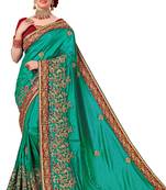 Turquoise Embroidered art silk Saree with blouse