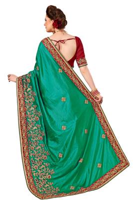 Turquoise Embroidered art silk Saree with blouse 2