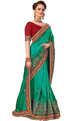 Turquoise Embroidered art silk Saree with blouse 3