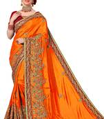 Orange Embroidered art Silk Saree with blouse  