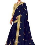 Trendmalls Navy Blue embroidered art silk   Traditional Wedding Party Wear Bridal Saree With Blouse  