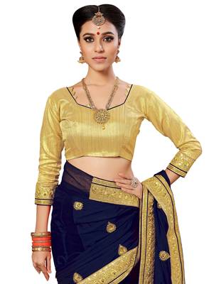 Trendmalls Navy Blue embroidered art silk   Traditional Wedding Party Wear Bridal Saree With Blouse   5